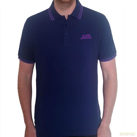 Black Sabbath: Unisex Polo Shirt: Wavy Logo (Navy Blue) (Small)