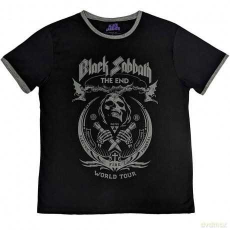 Black Sabbath: Unisex Ringer T-Shirt: The End Mushroom Cloud (Black) (Small)
