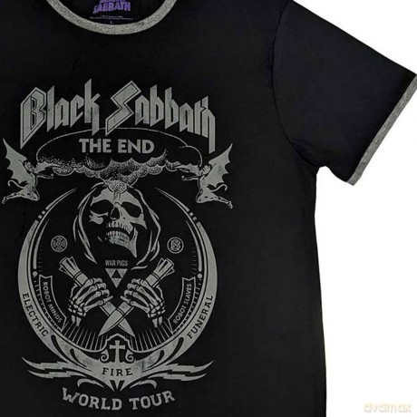 Black Sabbath: Unisex Ringer T-Shirt: The End Mushroom Cloud (Black) (Small)