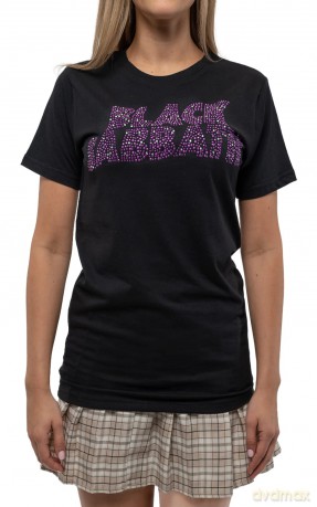 Black Sabbath: Unisex T-Shirt: Wavy Logo (Black) (Embellished) (X-Large)