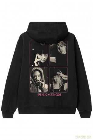 Blackpink: BlackPink Unisex Pullover Hoodie: Pink Venom Group Photo (Black) (Back Print) (Large)