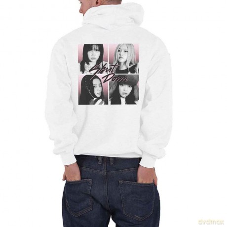 Blackpink: BlackPink Unisex Pullover Hoodie: Shut Down Photo Grid (White) (Back Print) (Small)