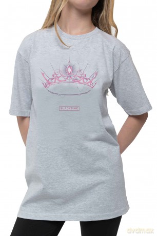 Blackpink: BlackPink Unisex T-Shirt: The Album - Crown (Grey) (Back Print) (X-Large)