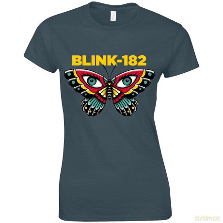 Blink 182: Blink-182 Ladies T-Shirt: Butterfly (Heather Navy) (Large)