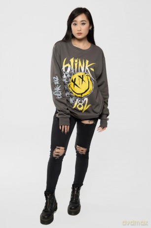 Blink-182: Unisex Sweatshirt: Big Smile (Charcoal Grey) (Sleeve Print) (Small)