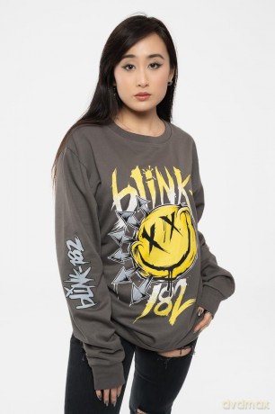Blink-182: Unisex Sweatshirt: Big Smile (Charcoal Grey) (Sleeve Print) (Small)