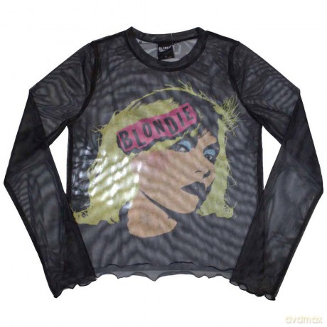 Blondie: Ladies Long Sleeve Crop Top: Punk Poster (Black) (Mesh) (Small)