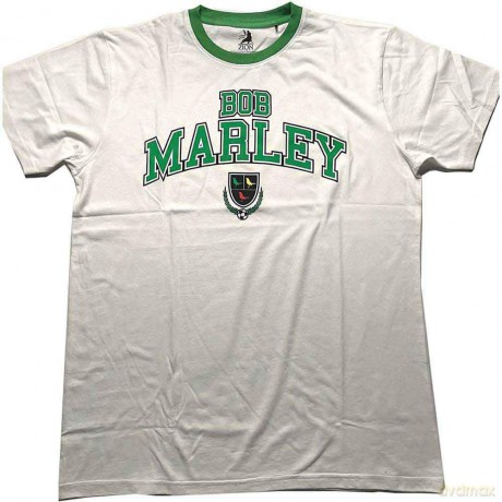 Bob Marley: Unisex Ringer T-Shirt: Collegiate Crest (White) (Small)