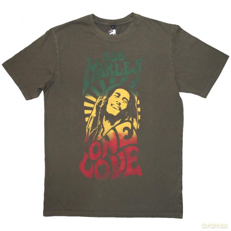Bob Marley: Unisex Stone Wash T-Shirt: One Love Gradient (Green) (Medium)