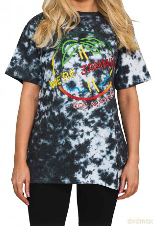 Bob Marley: Unisex T-Shirt: Neon Sign (Dip-Dye On White) (Wash Collection) (Medium)