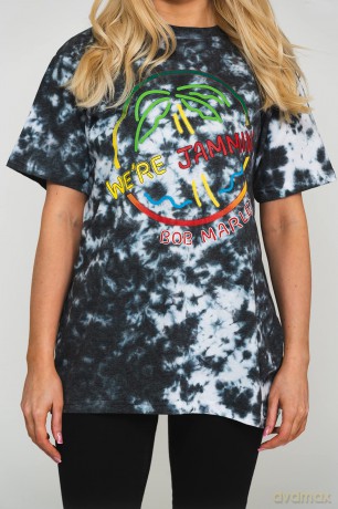 Bob Marley: Unisex T-Shirt: Neon Sign (Dip-Dye On White) (Wash Collection) (Medium)
