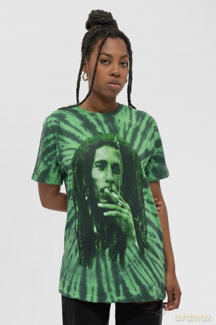 Bob Marley: Unisex T-Shirt: Smoke (Green) (Wash Collection) (Small)