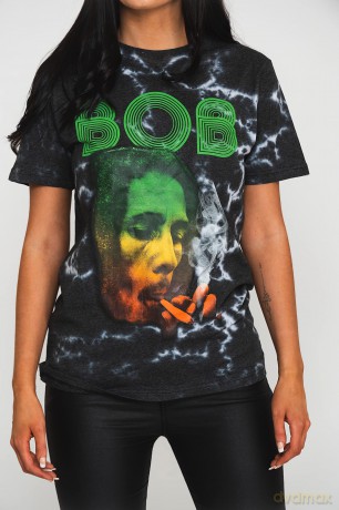 Bob Marley: Unisex T-Shirt: Smoke Gradient (Dip-Dye On Grey) (Wash Collection) (Large)