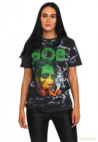 Bob Marley: Unisex T-Shirt: Smoke Gradient (Dip-Dye On Grey) (Wash Collection) (Medium)