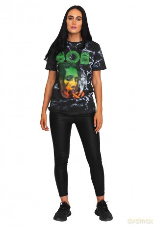 Bob Marley: Unisex T-Shirt: Smoke Gradient (Dip-Dye On Grey) (Wash Collection) (Medium)