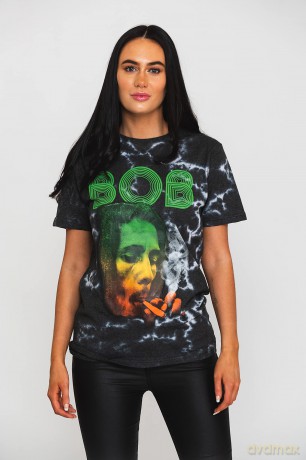 Bob Marley: Unisex T-Shirt: Smoke Gradient (Dip-Dye On Grey) (Wash Collection) (X-Large)