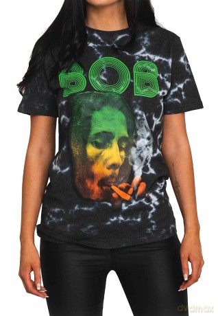 Bob Marley: Unisex T-Shirt: Smoke Gradient (Dip-Dye On Grey) (Wash Collection) (XX-Large)