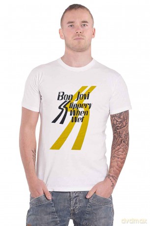 Bon Jovi: Unisex T-Shirt: Slippery When Wet (White) (Large)