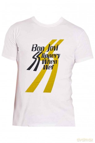 Bon Jovi: Unisex T-Shirt: Slippery When Wet (White) (Large)