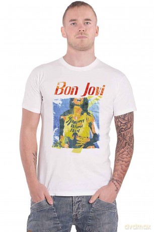 Bon Jovi: Unisex T-Shirt: Slippery When Wet Original Cover (White) (Large)