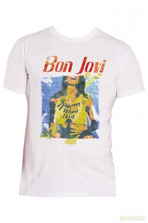 Bon Jovi: Unisex T-Shirt: Slippery When Wet Original Cover (White) (Medium)