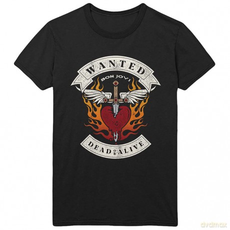 Bon Jovi: Unisex T-Shirt: Wanted Flames (Black) (X-Large)