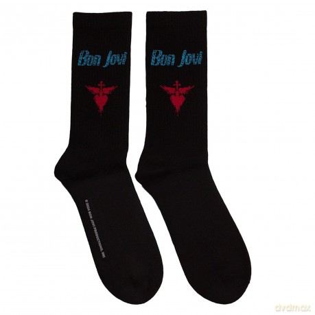 Bon Jovi: Unisex Terry Socks: Dagger Heart Blue Logo (Black) (UK Size 7 - 11)