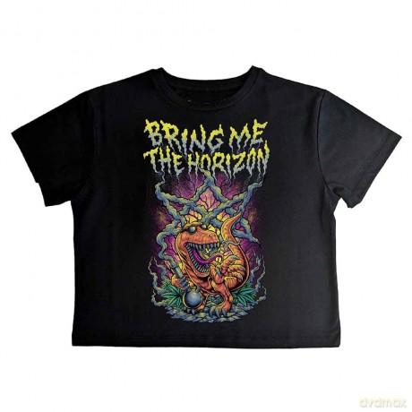 Bring Me The Horizon: Ladies Crop Top: Smoking Dinosaur (Black) (Small)