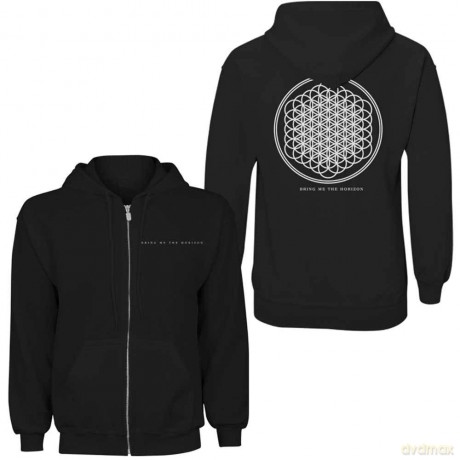 Bring Me The Horizon: Ladies Zipped Hoodie: Flower of Life (Black) (Back Print) (X-Small)