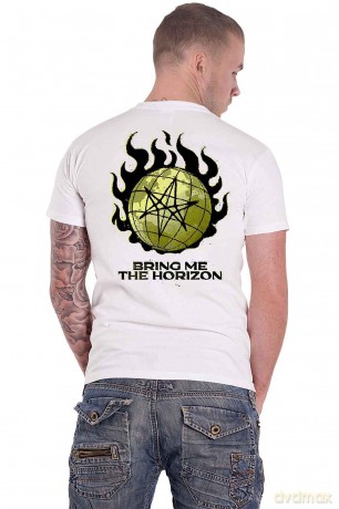 Bring Me The Horizon: Unisex T-Shirt: Globe (White) (Back Print) (Medium)