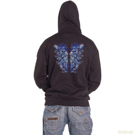 Bring Me The Horizon: Unisex Zipped Hoodie: Blue Crow Wings (Black) (Back Print) (Large)