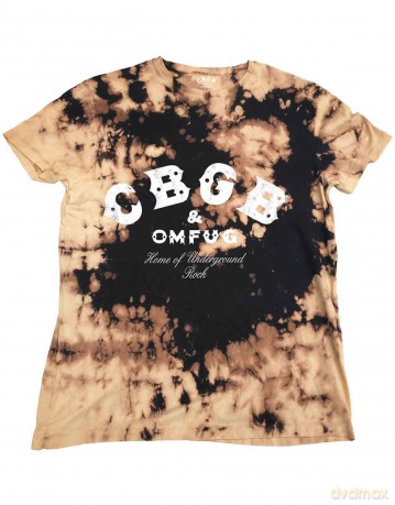 Cbgb: CBGB Unisex T-Shirt: Classic Logo (Dip Dye Tan And Black) (Wash Collection) (Large)