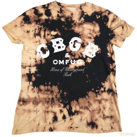 Cbgb: CBGB Unisex T-Shirt: Classic Logo (Dip Dye Tan And Black) (Wash Collection) (X-Large)