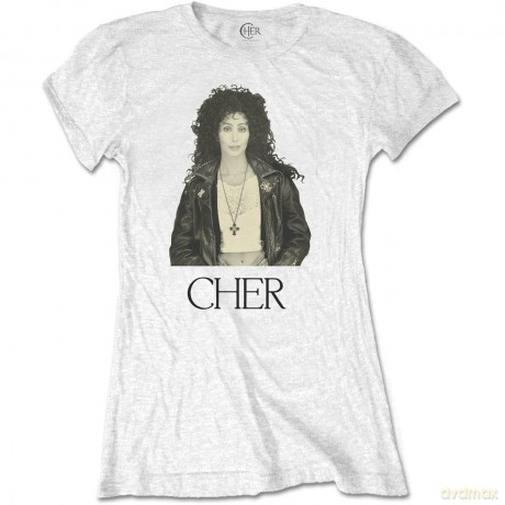 Cher: Ladies T-Shirt: Leather Jacket (White) (XXX-Large)
