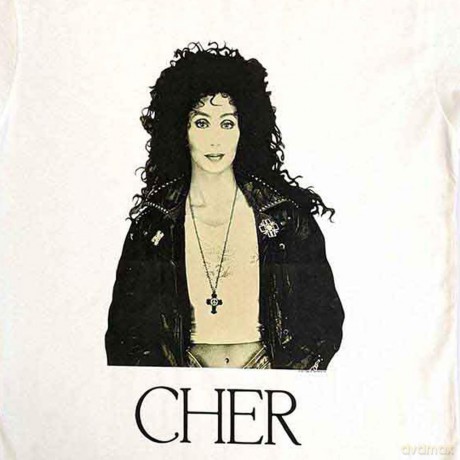 Cher: Unisex T-Shirt: Leather Jacket (White) (Large)