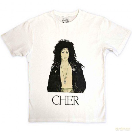 Cher: Unisex T-Shirt: Leather Jacket (White) (X-Large)
