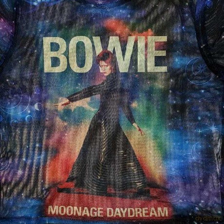 David Bowie: Ladies Crop Top: Moonage 11 Fade (Blue) (Mesh) (Medium)