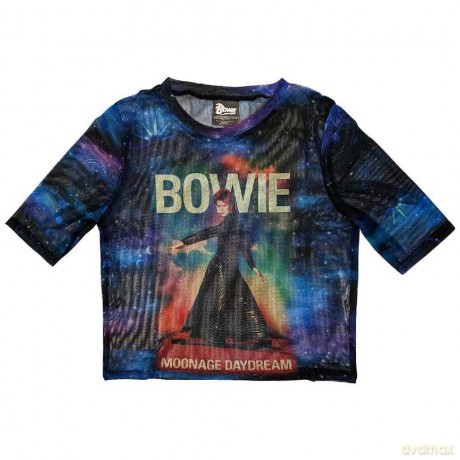 David Bowie: Ladies Crop Top: Moonage 11 Fade (Blue) (Mesh) (Small)
