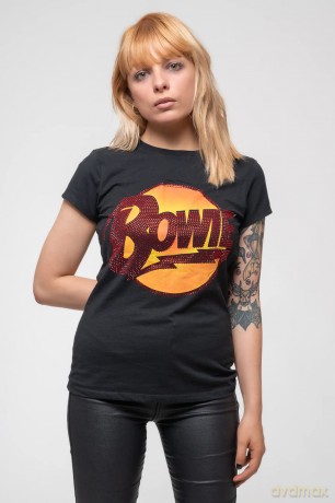 David Bowie: Ladies T-Shirt: Diamond Dogs Logo (Black) (Embellished) (Medium)