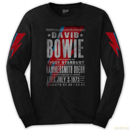 David Bowie: Unisex Long Sleeve T-Shirt: Hammersmith Odeon (Black) (Sleeve Print) (Medium)