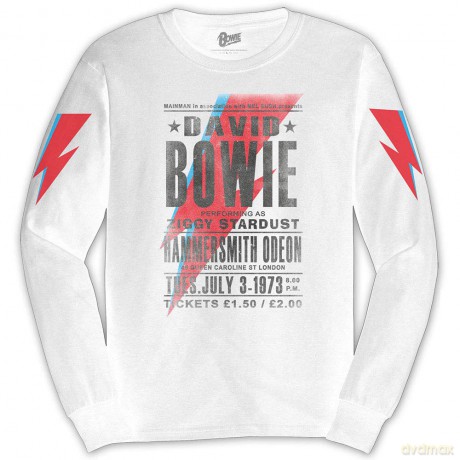 David Bowie: Unisex Long Sleeve T-Shirt: Hammersmith Odeon (White) (Sleeve Print) (XX-Large)