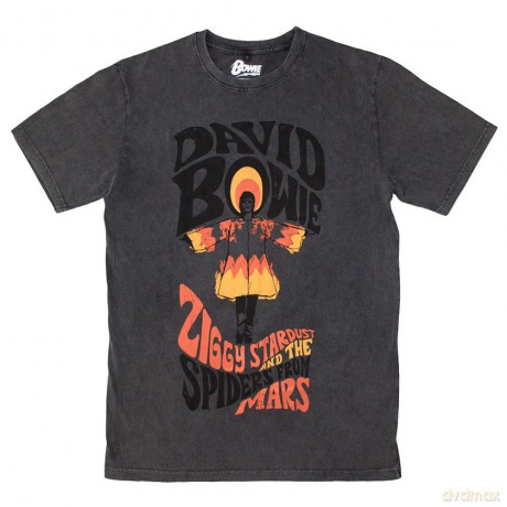 David Bowie: Unisex Stone Wash T-Shirt: Ziggy Stardust (Charcoal Grey) (Large)