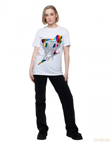 David Bowie: Unisex T-Shirt: Holographic Bolt (White) (Foiled) (Large)