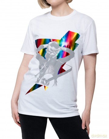 David Bowie: Unisex T-Shirt: Holographic Bolt (White) (Foiled) (Large)