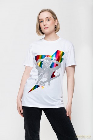 David Bowie: Unisex T-Shirt: Holographic Bolt (White) (Foiled) (Large)