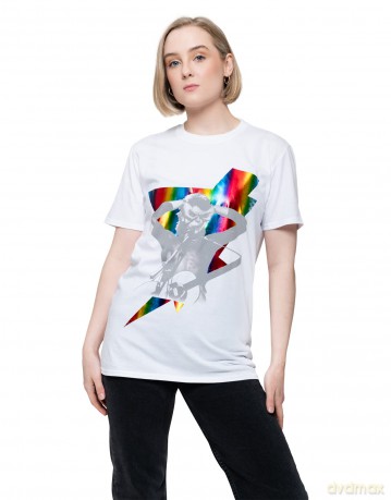 David Bowie: Unisex T-Shirt: Holographic Bolt (White) (Foiled) (X-Large)