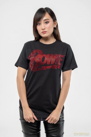 David Bowie: Unisex T-Shirt: Logo (Black) (Embellished) (Medium)