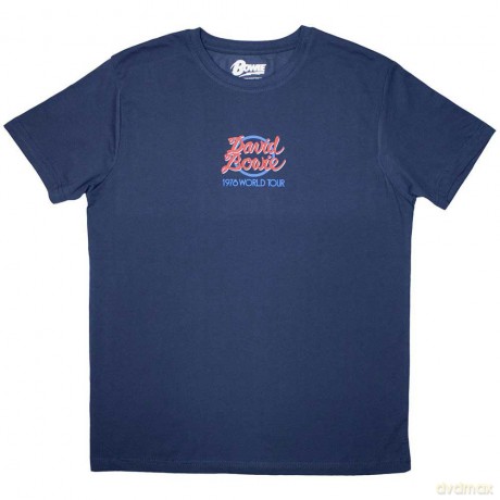 David Bowie: Unisex T-Shirt: Mini 1978 World Tour Logo (Denim Blue) (Medium)