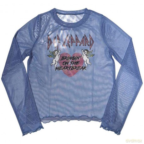 Def Leppard: Ladies Long Sleeve Crop Top: Bringin On The Heartbreak (Blue) (Mesh) (XX-Large)