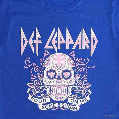 Def Leppard: Ladies T-Shirt: Pour Some Sugar On Me Skull Tour 2019 (Blue) (Ex-Tour) (Small)